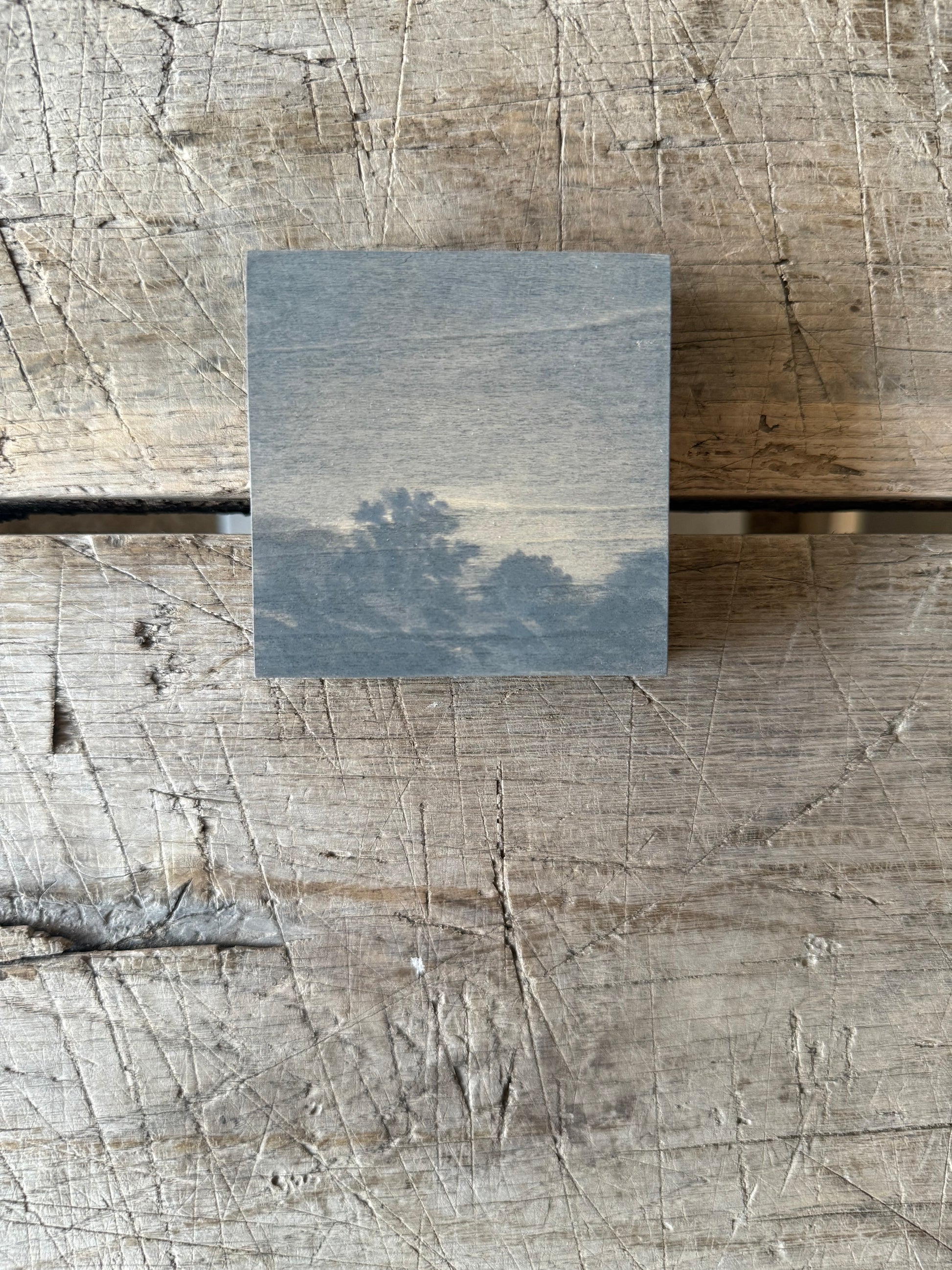 Watercolor Landscape on Wood Panel, 3” x 3”