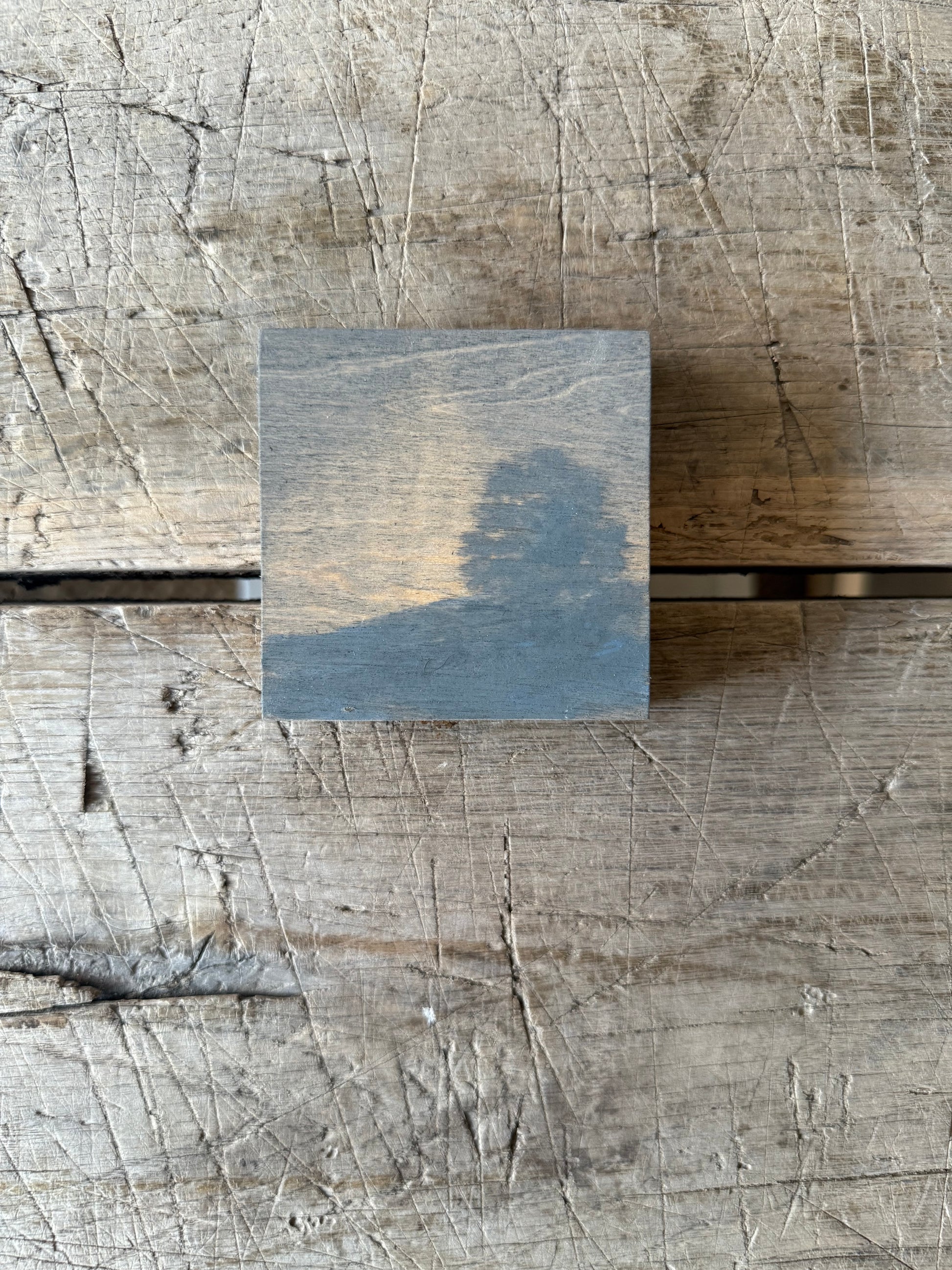 Watercolor Landscape on Wood Panel, 3” x 3”