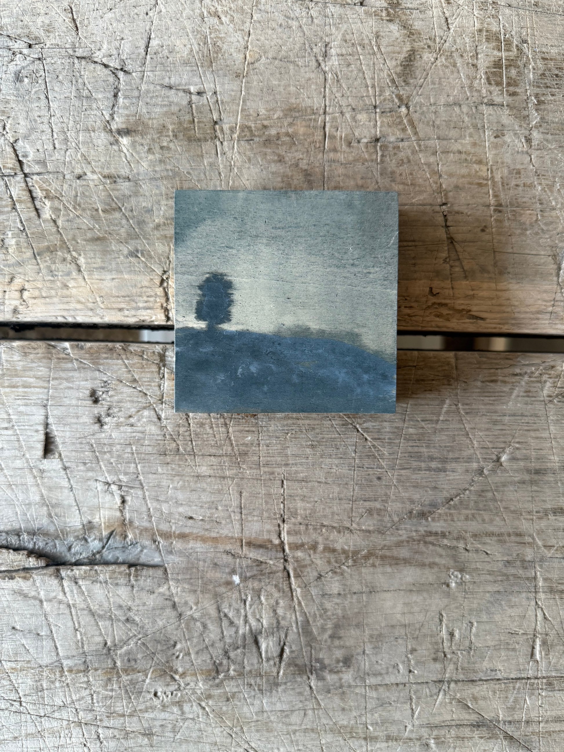Watercolor Landscape on Wood Panel, 3” x 3”