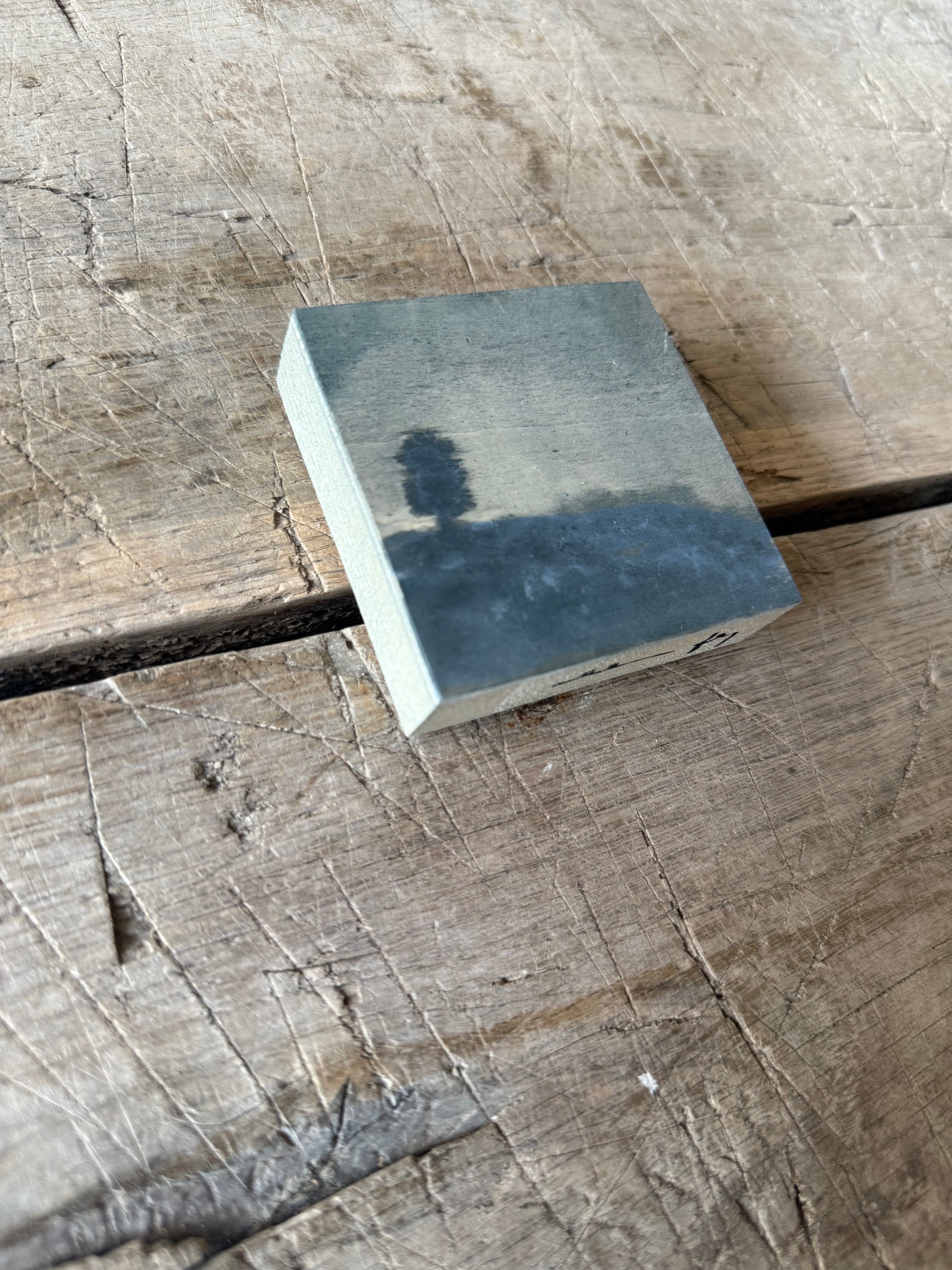 Watercolor Landscape on Wood Panel, 3” x 3”