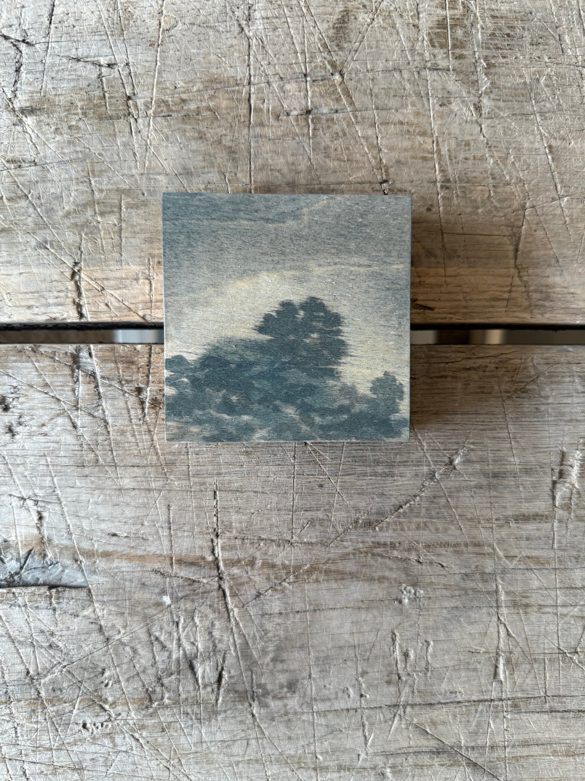 Watercolor Landscape on Wood Panel, 3” x 3”