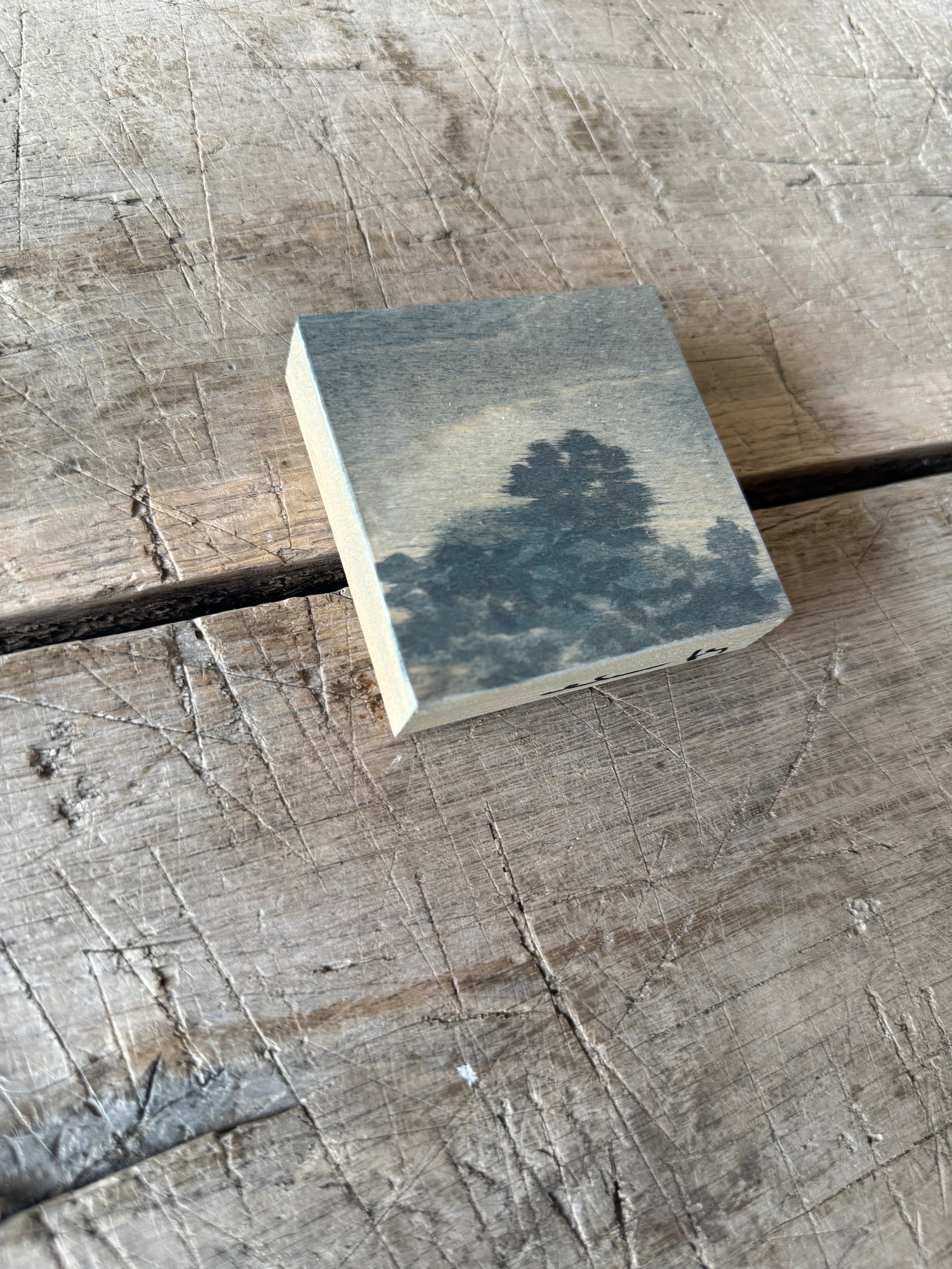 Watercolor Landscape on Wood Panel, 3” x 3”