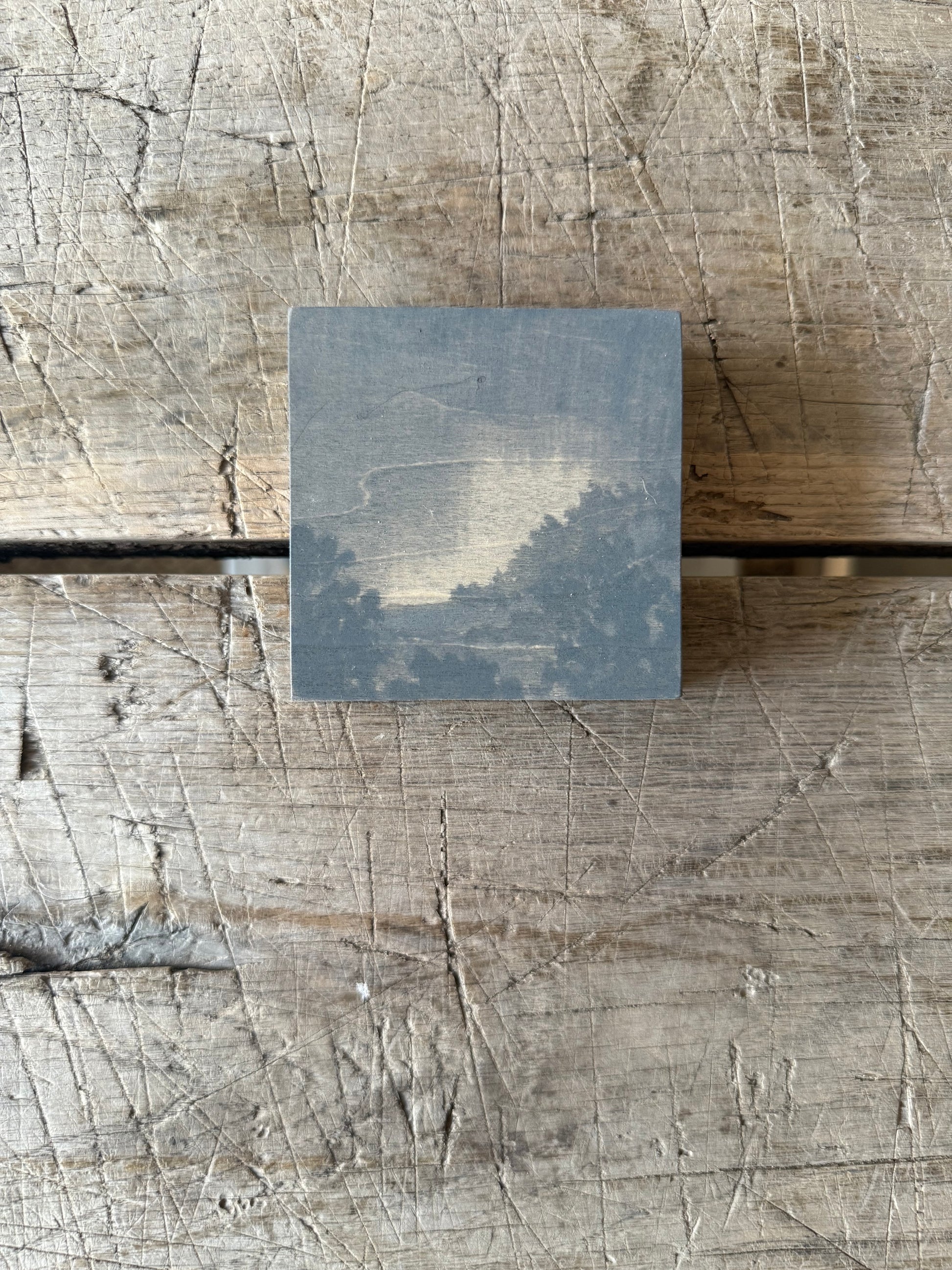 Watercolor Landscape on Wood Panel, 3” x 3”