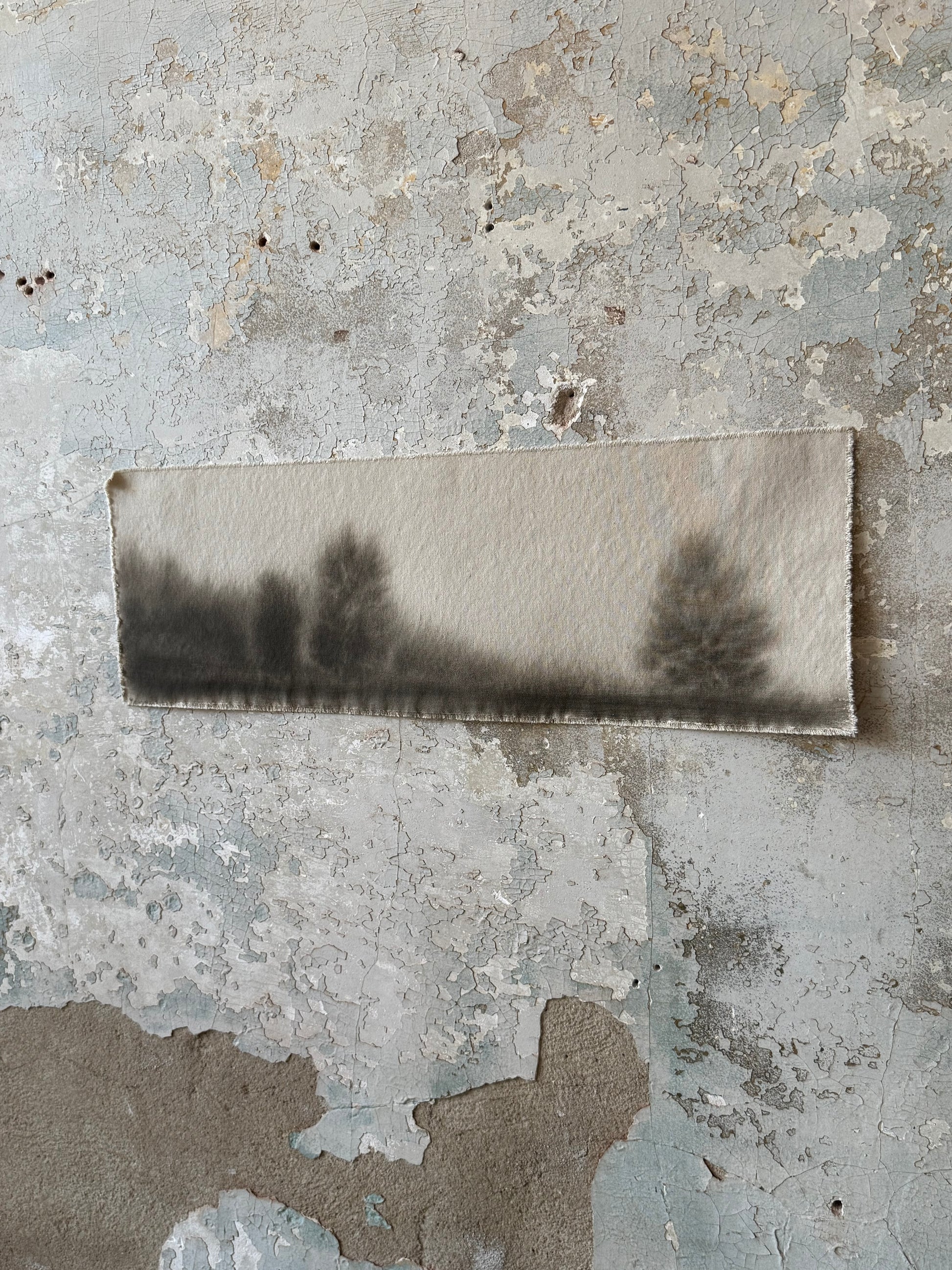 Watercolor Landscape on Raw Canvas, 10.5” x 32”