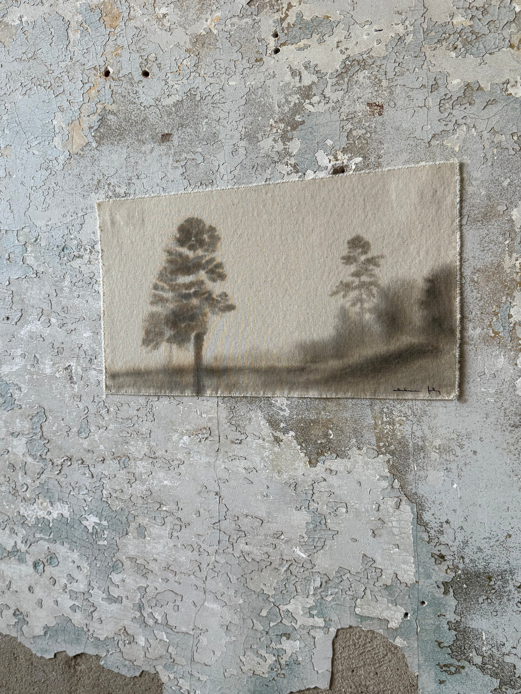 Watercolor Landscape on Raw Canvas, 11” x 20”
